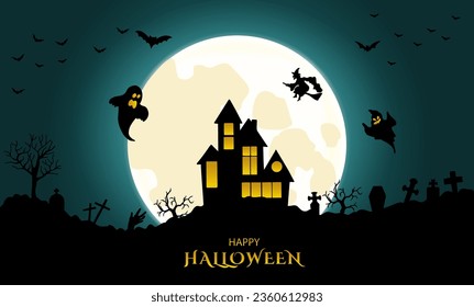 Happy Halloween. City panorama in halloween style. Scary halloween isolated background.Vector illustration.