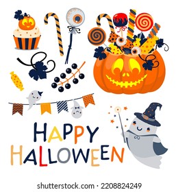 Happy Halloween clipart set. Illustrated vector element.