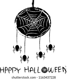 happy Halloween with cobweb and spiders,vector