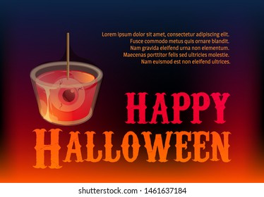 Happy halloween. Cocktail shot with spooky eye in jelly. Vector banner template.