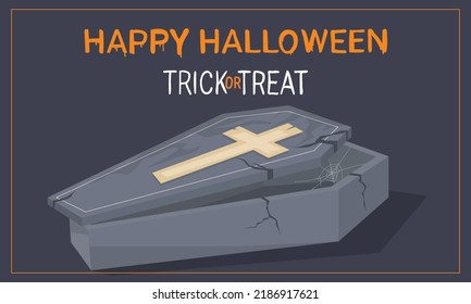 Happy halloween coffin with a cross illustration