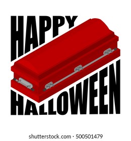 Happy Halloween. coffin and typography. Illustration for terrible holiday. Poster and flyer
