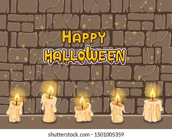 Happy halloween collection of candles on background. Concept cartoon candle in different. Halloween elements set. Vector clipart illustration