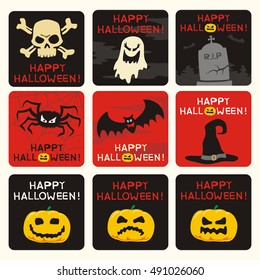 Happy halloween! Collection cards and banners in cartoon style.