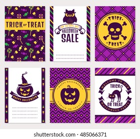 Happy Halloween! Collection of colorful banners. Sale, party invitation, trick-or-treat and greeting cards. Vector set.