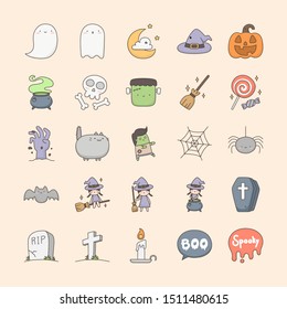 Happy halloween collection. Cute doodle icon related to Halloween. 