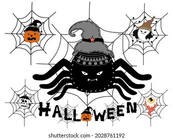 Colección Happy Halloween diseñada con estilo doodle en tonos negros, blancos y naranjas para decorar artículos como tarjetas, decoración de habitación, fiestas, camisetas, pegatinas, sombreros, impresión digital, tazas, 