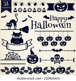 Happy Halloween! Collection of elements for design and page decoration. Vector illustration.