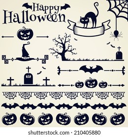 Happy Halloween! Collection of elements for design and page decoration. Vector illustration.