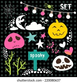 Happy Halloween! Collection of elements for design and page decoration. Vector illustration.
