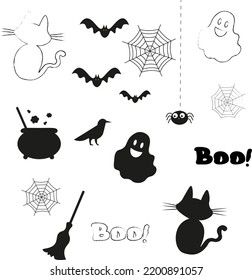 Happy Halloween! Collection of elements for design and page decoration. Vector illustration.