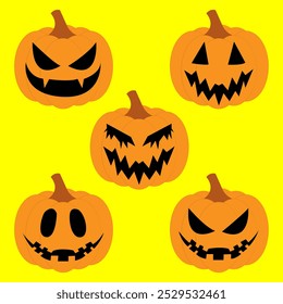 Happy Halloween collection pumpkins.Main symbol of Happy Halloween holiday.