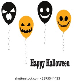 Happy Halloween colorful balloons smiling and scary face collections design isolated on white background, Eps 10 vector illustration