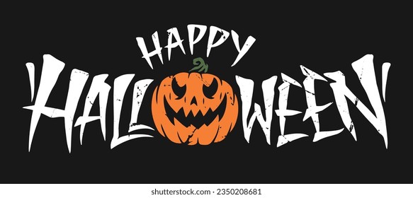 Happy Halloween colorful emblem with jack o lantern pumpkin to decorate holiday party on october 31st night vector illustration