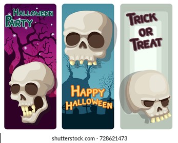 Happy Halloween colorful set with Skull and Background.Vector illustration.