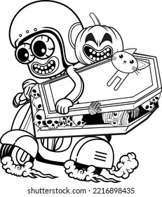 Happy Halloween coloring book with funny rider
