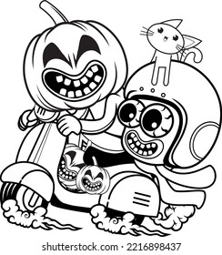 Happy Halloween coloring book with funny rider