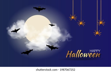 Happy Halloween. Composition with pumpkins, balloons and bats, holiday decorations. Realistic vector illustration.