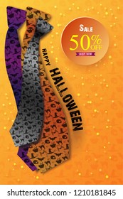 Happy Halloween concept banner, flyer or poster design with neckties on yellow background. Vector illustration.