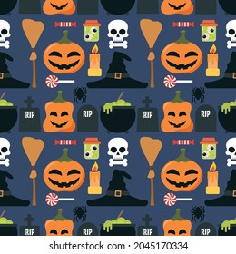 Happy Halloween concept design seamless flat set. Vector illustration
