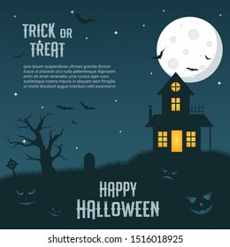Happy halloween concept on blue background, vector illustration