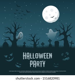 Happy halloween concept on blue background, vector illustration