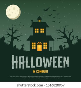 Happy halloween concept on green background, vector illustration