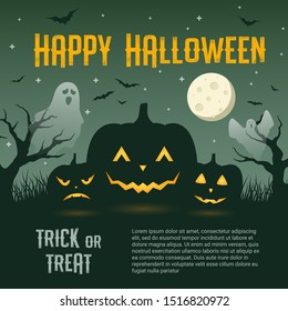 Happy halloween concept on green background, vector illustration