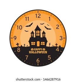 Happy Halloween Concept, Printable Wall Clock Face Template Isolated on White Background