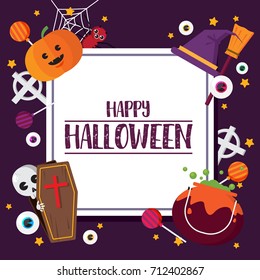 Happy Halloween Concept  Pumpkin and Witch Hat and Cauldron Skull Spider