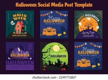 Happy Halloween concept social media post template. Vector illustration. Template social media post. Perfect for social media posts, background, and web banner internet ads.