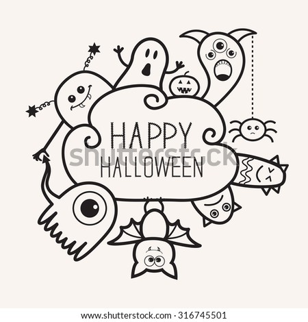Happy Halloween Contour Outline Doodle Ghost Stock Vector (Royalty Free ...
