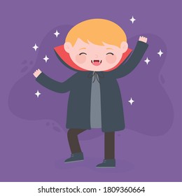 happy halloween, costume character boy dracula with cape, trick or treat, party celebration vector illustration