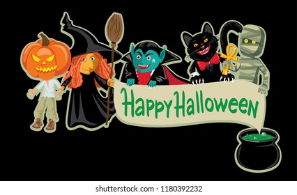 Happy halloween. Halloween costume characters.
