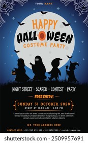 Happy Halloween costume party flyer, kids, costume party,  spooky flyer