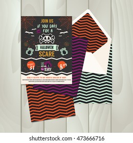 Happy Halloween costume party invitation template and matching patterns for printable DIY envelope liners. Scary Panda crossbones.