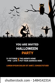 happy Halloween. Halloween costume party. Poster for the costume party. - Vector