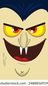 Alles Gute zu Halloween. Count Dracula Gesicht Avatar. Netter Cartoon Vampir Charakter mit großem offenen Mund, Zunge, Reißzähne
