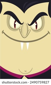 Alles Gute zu Halloween. Count Dracula Gesicht Avatar. Netter Cartoon Vampir Charakter mit großem offenen Mund, Zunge, Reißzähne