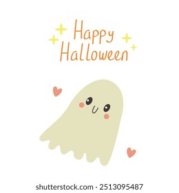 Happy Halloween cover or card. Hand drawn calligraphy and cute halloween elements. Vector illustration in flat style