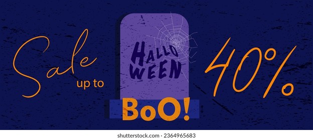 Happy Halloween. Halloween Cover for Party, Festival, Email, Social Media. Pattern Sale up to 40% for Advertising, Web, Poster, Banner, Cover. Design Calligraphy Text Boo. Vector illustration. 