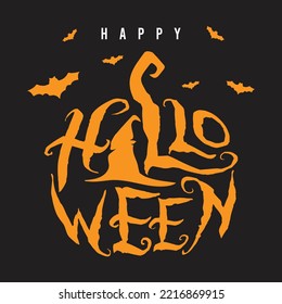 Happy Halloween, Creative Calligraphy Design in Pumpkin Shaped.
