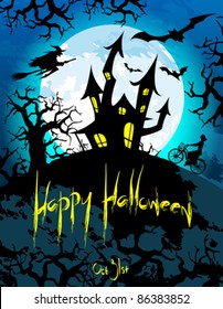 Happy Halloween with creepy haunted house