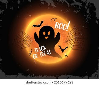 happy halloween creepy moon night background with cute ghost vector