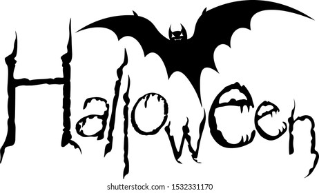 Happy Halloween. Creepy pumpkin. Scary bat. Smile on white background. Design for Halloween. Vector illustration.