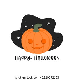 Happy Halloween. Creepy smiling pumpkin. Vector illustration, flat design