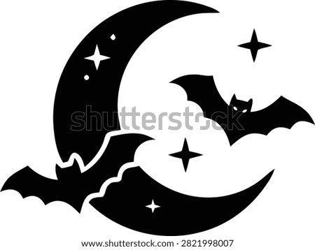 Happy halloween crescent moon and bats icon design with halloween crescent illustration celebration seasonal silhouette mystical atmospheric astronomy minimalist decorative nighttime