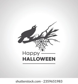 happy halloween iconю crow on a branch silhouette