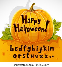 Happy Halloween cut out pumpkin lowercase alphabet