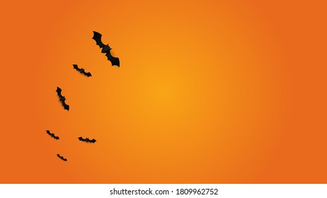 Happy halloween. Cute bats on orange background. Space for your design. Vector illustration